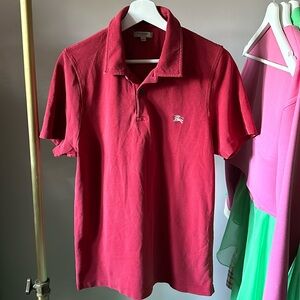 Authentic Vintage Burberry Plaid Collar Red Classic Polo Large